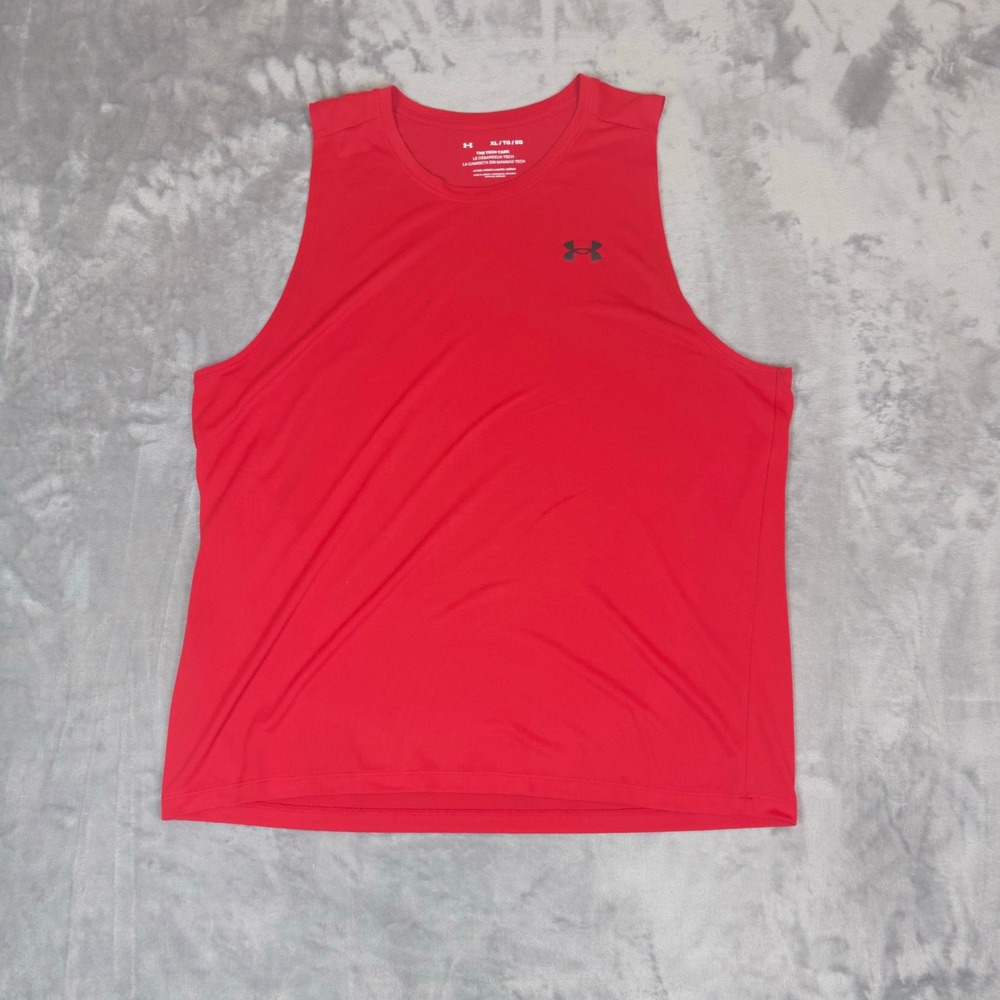 Under Armour Tech Tank Mens XL Red Sleeveless Fitted Gym Training Shirt Logo